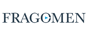 Fragomen company logo with blue diamond shape.